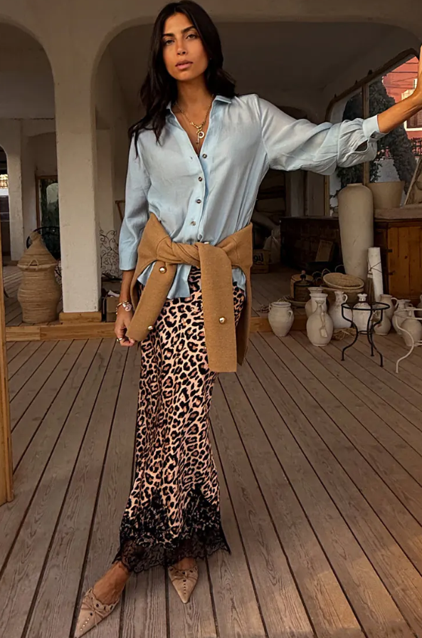 Never Fully Dressed Leopard Lace Midi Maeva Skirt