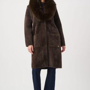 Joseph Ribkoff Feather Yarn Knit Coat With Detachable Faux Fur Collar