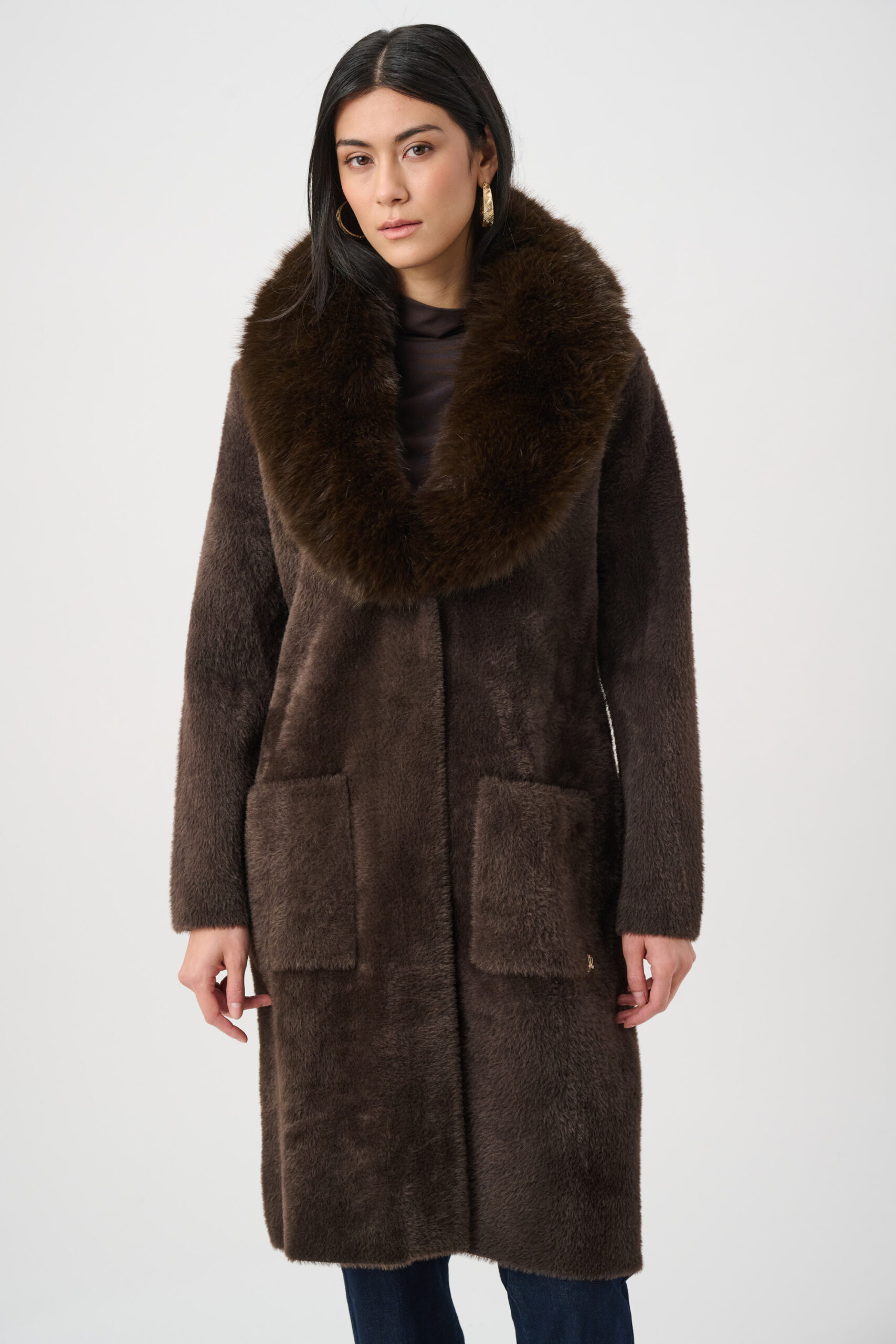 Joseph Ribkoff Feather Yarn Knit Coat With Detachable Faux Fur Collar