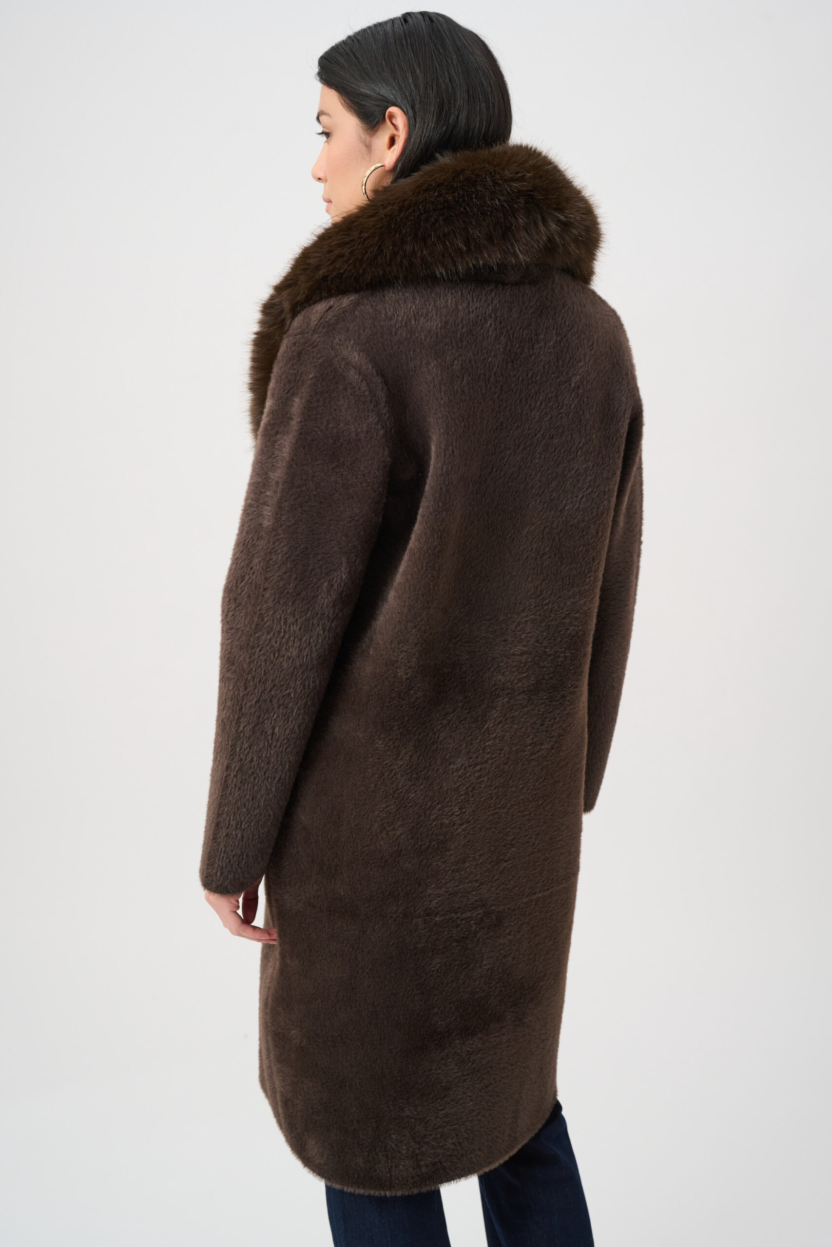 Joseph Ribkoff Feather Yarn Knit Coat With Detachable Faux Fur Collar