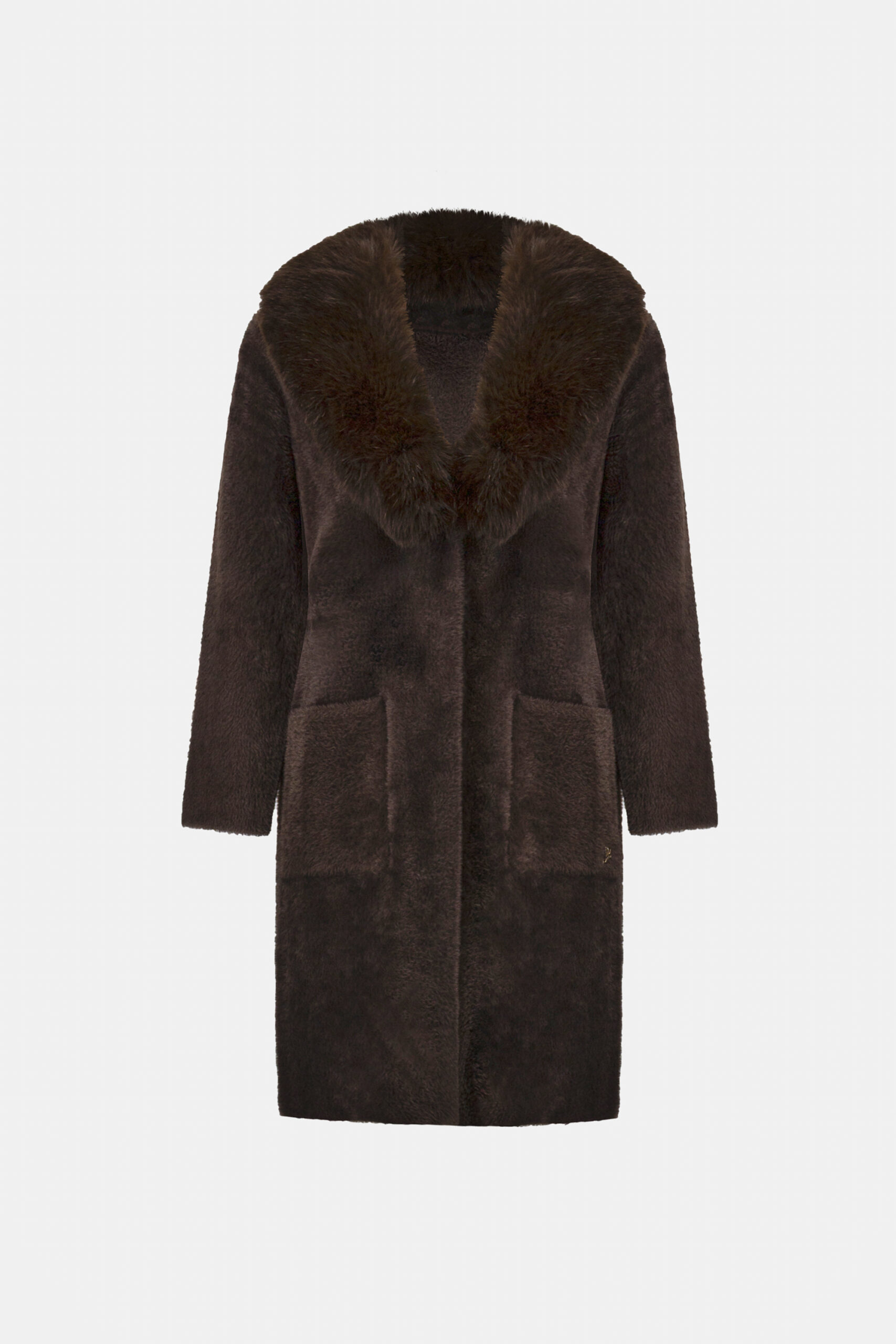 Joseph Ribkoff Feather Yarn Knit Coat With Detachable Faux Fur Collar