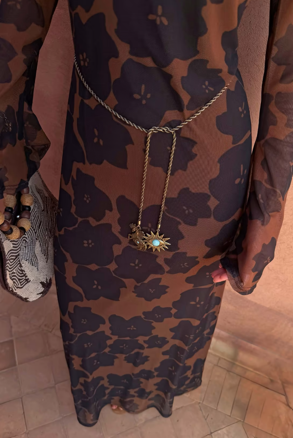 Never Fully Dressed Tan Jaden Floral Mesh Dress