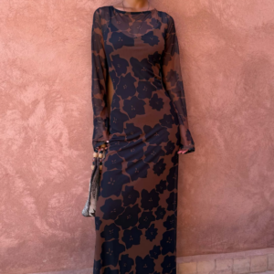 Never Fully Dressed Tan Jaden Floral Mesh Dress