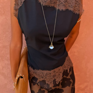 Never Fully Dressed Black and Chocolate Lace Jersey Top