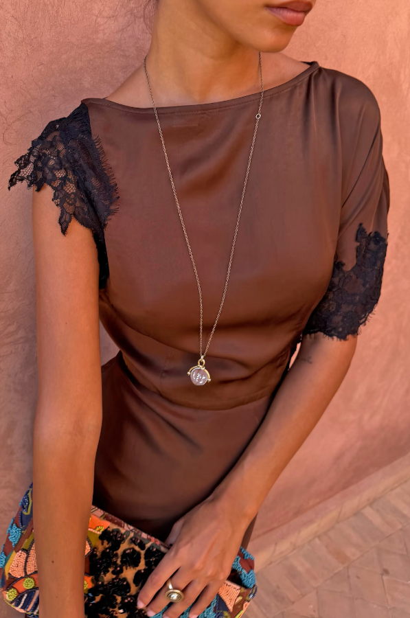 Never Fully Dressed Chocolate and Black Lace Fearne Dress