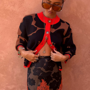 Never Fully Dressed Tan Jaden Floral Jacquard Cardigan