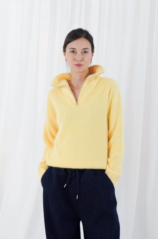 TWNS Long-Sleeved trucker-neck pullover - Butter yellow
