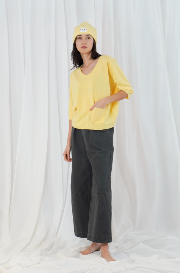 TWNS Long-Sleeved trucker-neck pullover - Butter yellow
