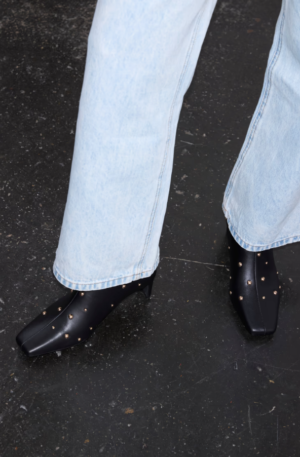 Never Fully Dressed Black Leather Boots with Gold Studs