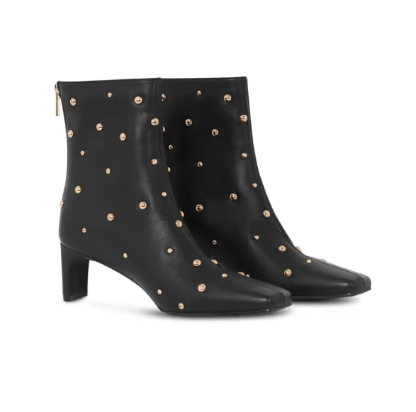 Never Fully Dressed Black Leather Boots with Gold Studs