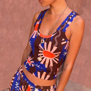 Never Fully Dressed CHOCOLATE AND BLUE SUN RIB TANK TOP