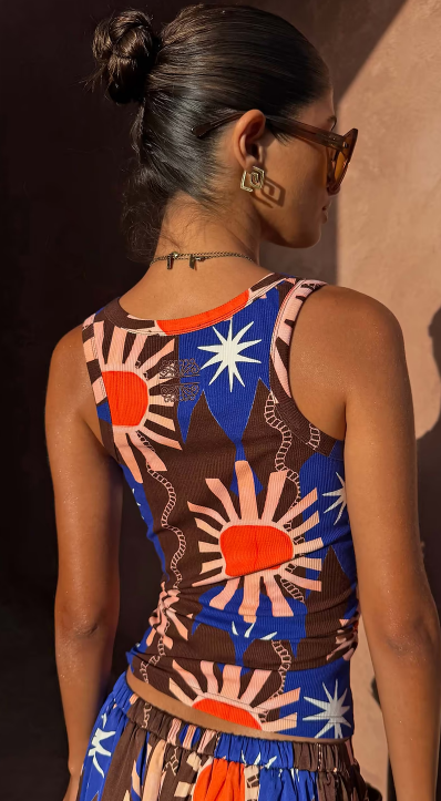 Never Fully Dressed CHOCOLATE AND BLUE SUN RIB TANK TOP