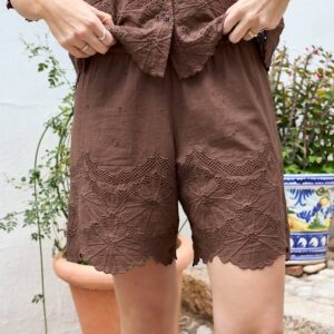 Black Colour AGNETA LACE BLOUSE ESPRESSO
